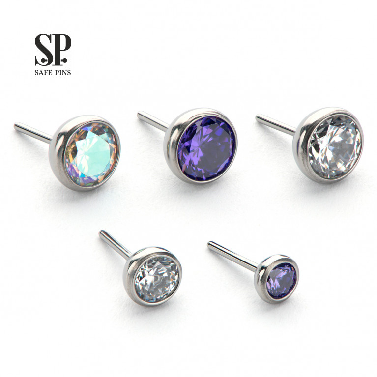 Hemisphere top (Threadless) with CZ crystals