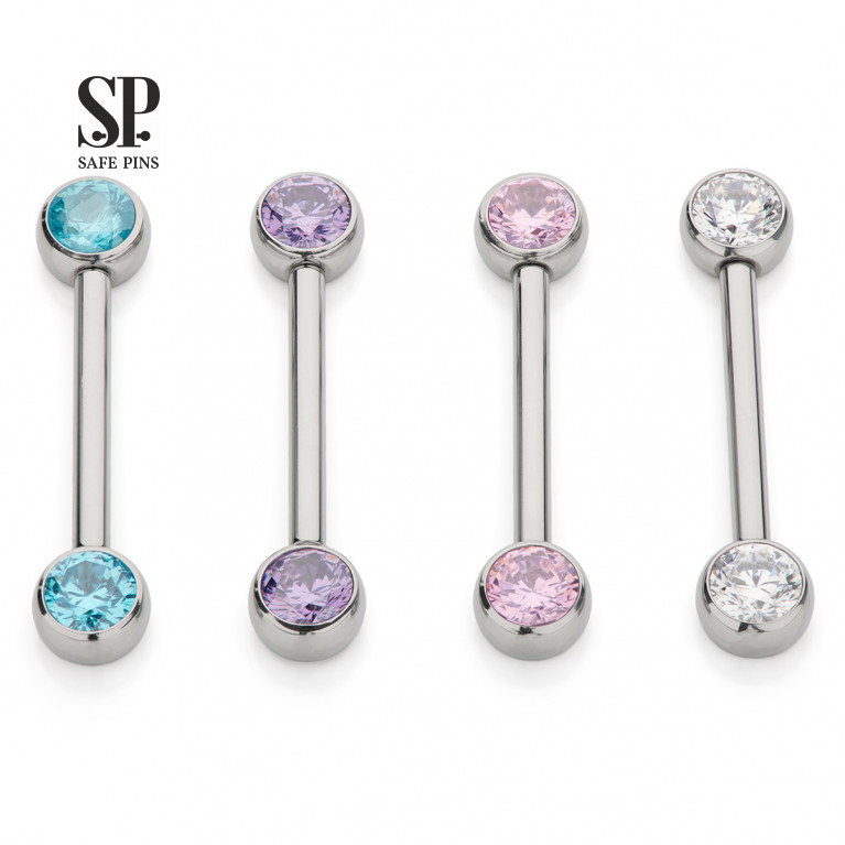 Threadless Barbell with CZ crystals