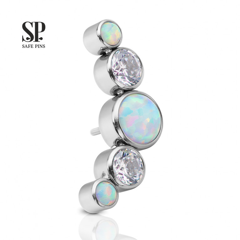 Threadless Cluster with White Opals and Clear CZ