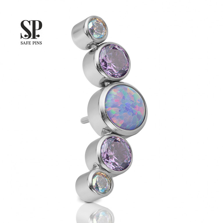 Threadless Cluster with purple opal and CZ crystals