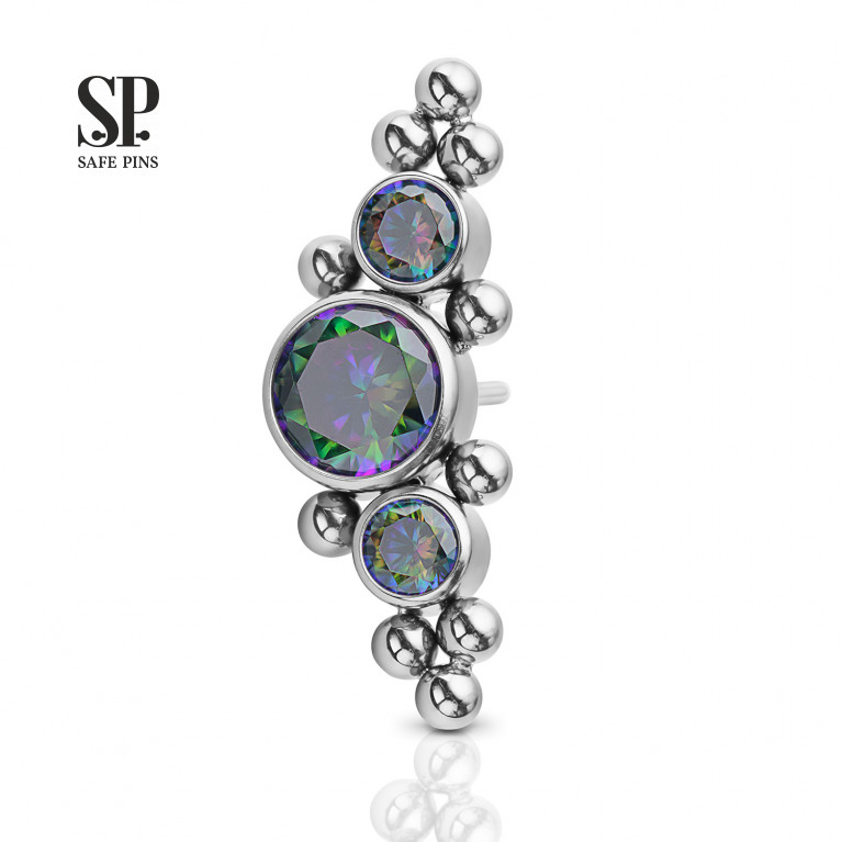 Threadless Cluster with Vitrail Medium CZ and bubbles