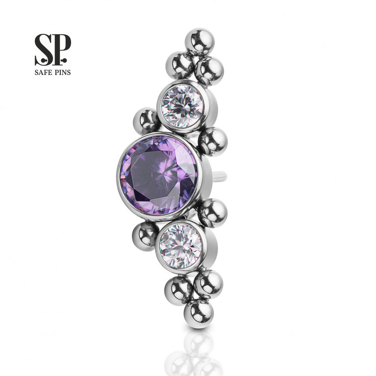 Threadless Cluster with CZ (clear/purple) and bubbles