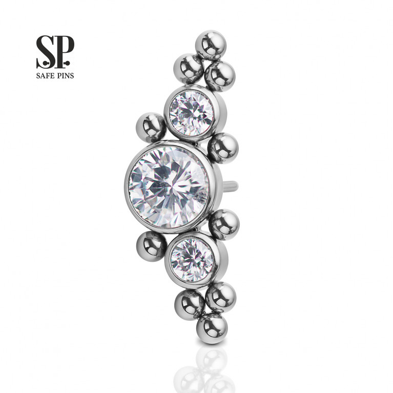 Threadless Cluster with Clear CZ and bubbles