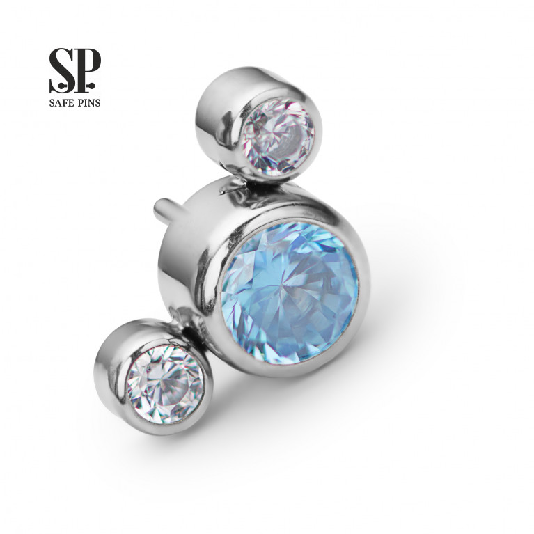 Threadless Cluster with three CZ crystals (clear/aquamarine)