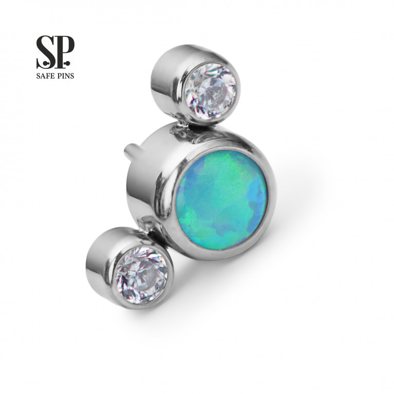 Threadless Cluster with blue opal and CZ crystals