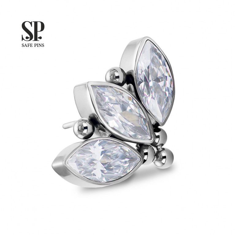 Threadless Triple Marquise Cluster with Clear CZ and bubbles