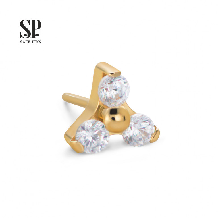 Trinity top (Threadless) with Clear CZ crystals (Gold PVD)