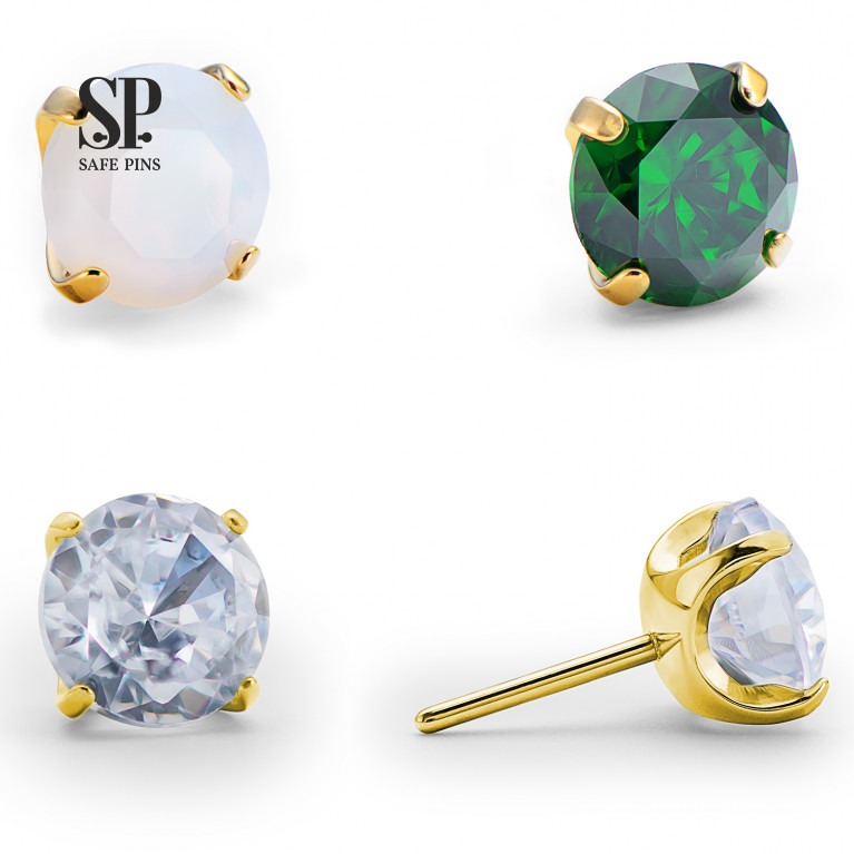 Semisphere top (Threadless) with CZ AAAAA+ crystal (Gold PVD)