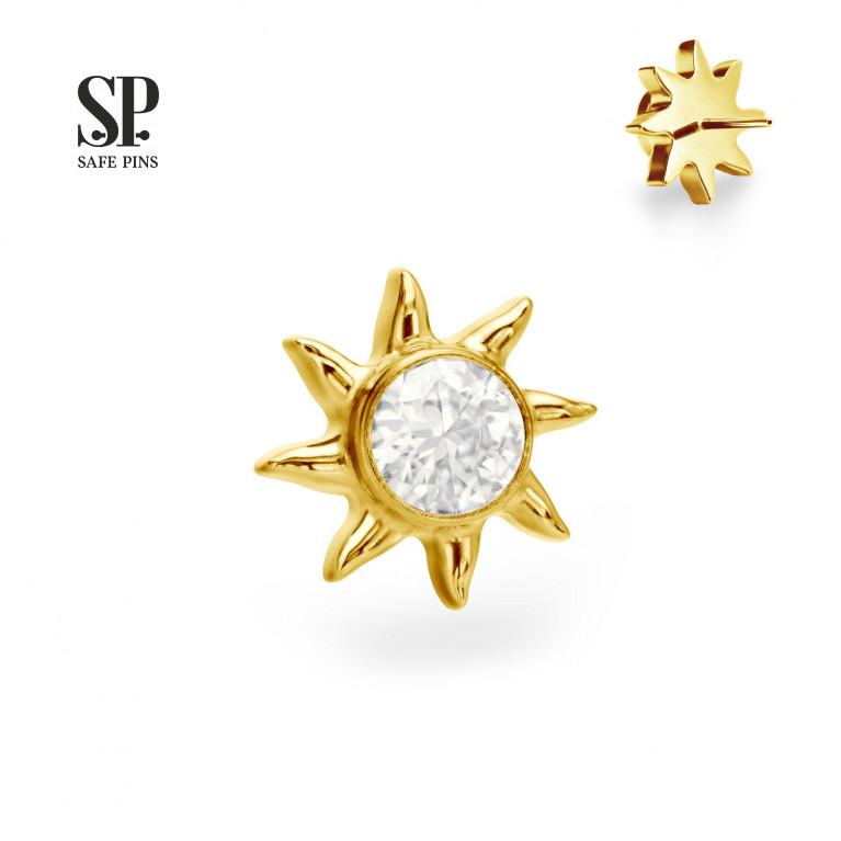 Solar top (Threadless) with CZ (Gold PVD)