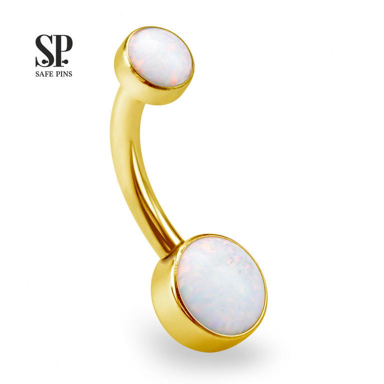 Internal double banana with Opal disc 4/6 mm Gold PVD