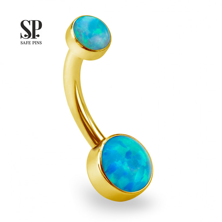 Internal double banana with Opal disc 4/6 mm Gold PVD