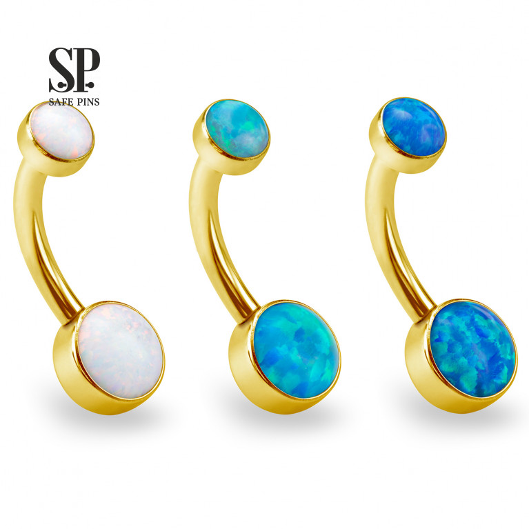 Internal double banana with Opal disc 4/6 mm Gold PVD