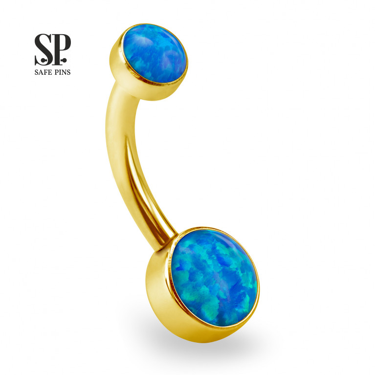 Internal double banana with Opal disc 4/6 mm Gold PVD