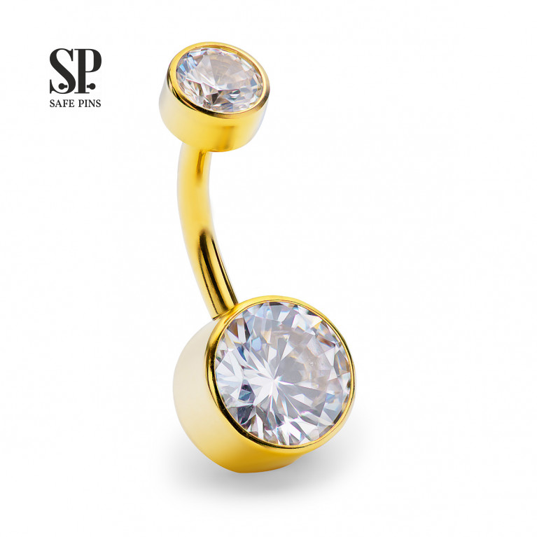 Internal Double Banana with Crystal CZ disc 5/8 mm Gold PVD