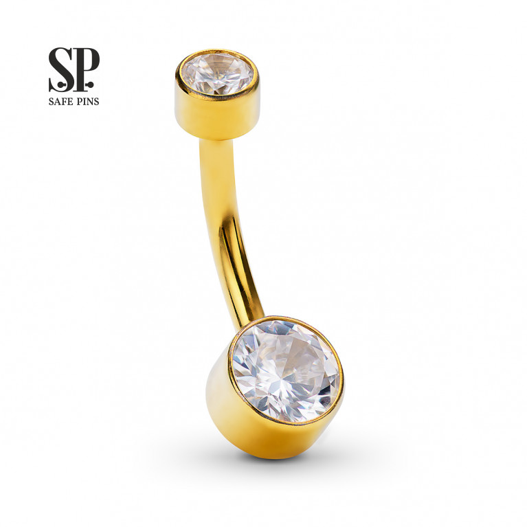 Internal double banana with Crystal CZ disc 4/6 mm Gold PVD