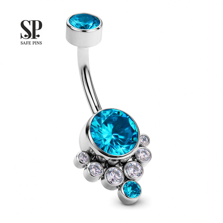 Internal double banana with set of Aqua CZ