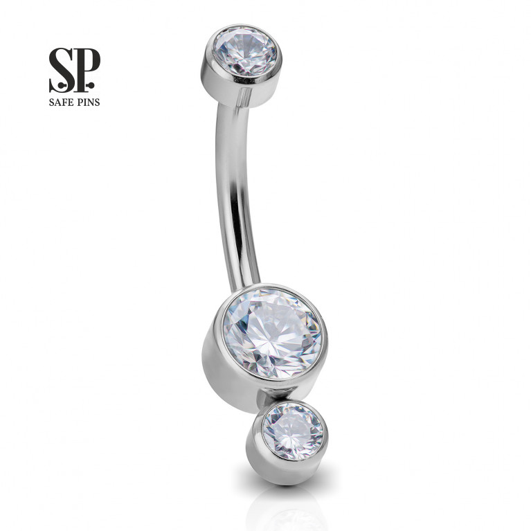 Internal double banana Double Disc with Clear CZ