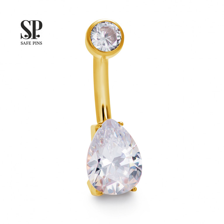 Internal double banana Drop with Clear CZ (Gold PVD)