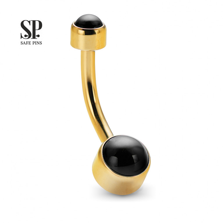 Internal double banana with Black Onyx disc 4/6 mm (Gold PVD)