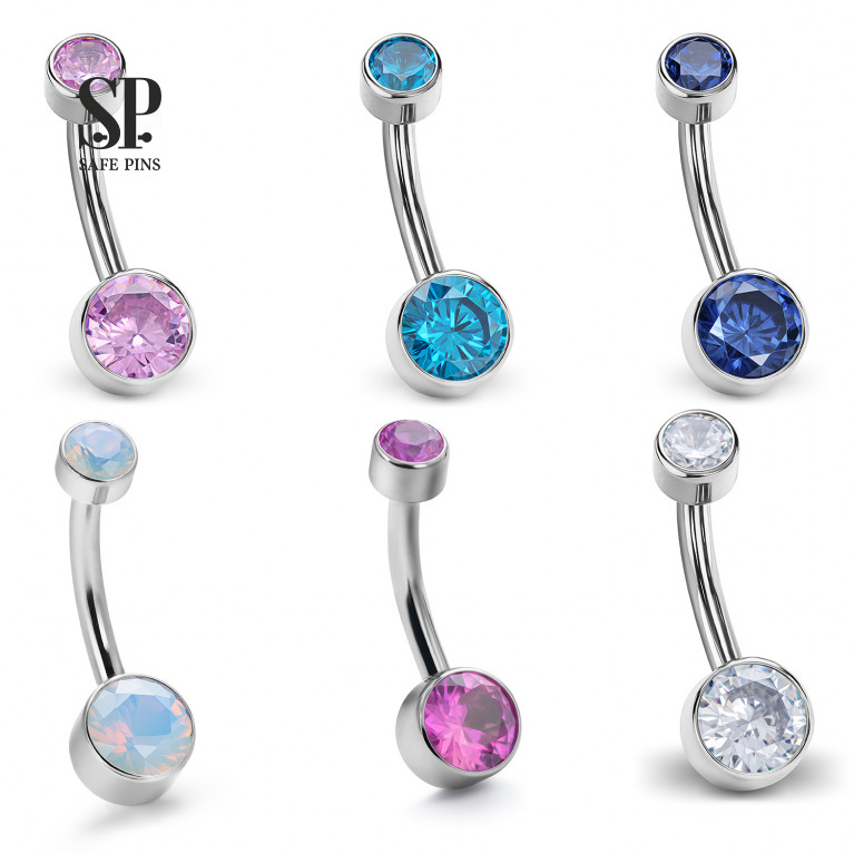 Internal double banana with Crystal CZ disc 4/6 mm