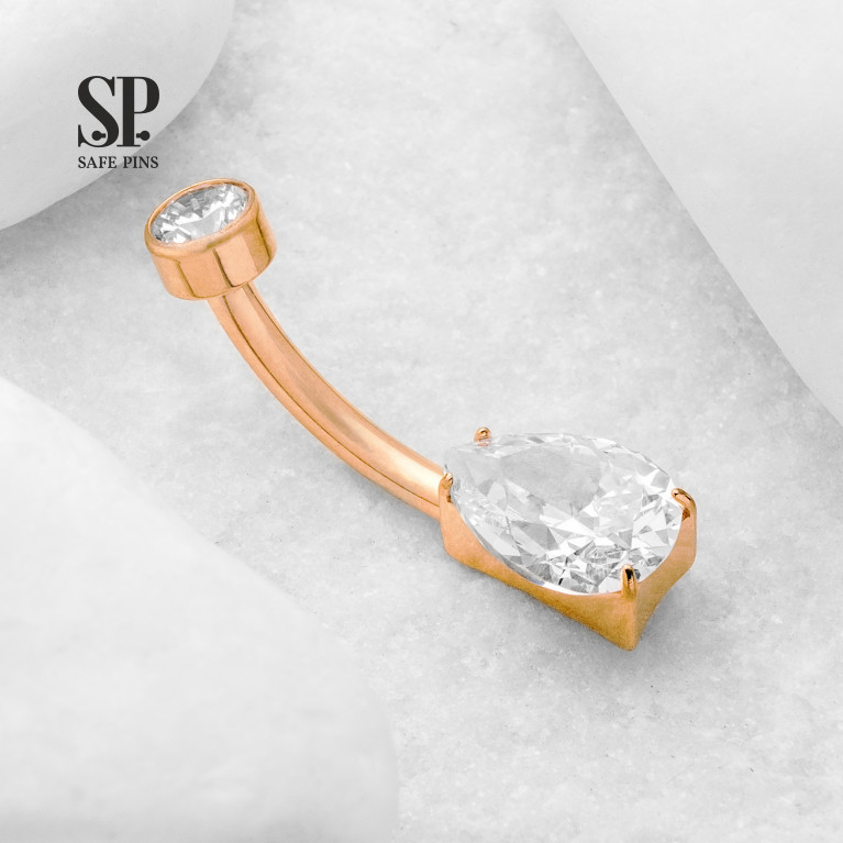 Internal double banana Drop with Clear CZ (Gold PVD)