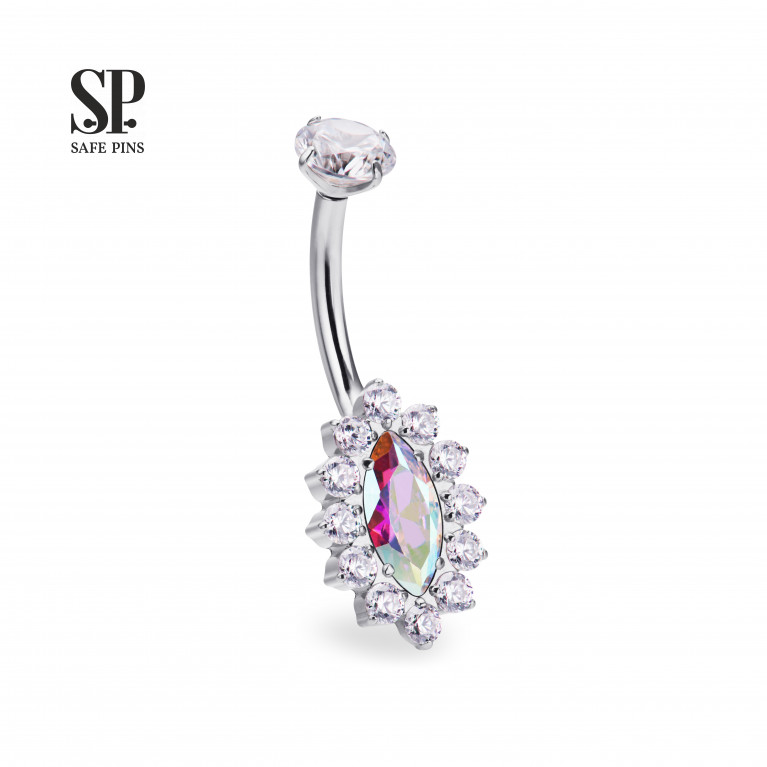 Internal double banana Marquise with CZ crystals