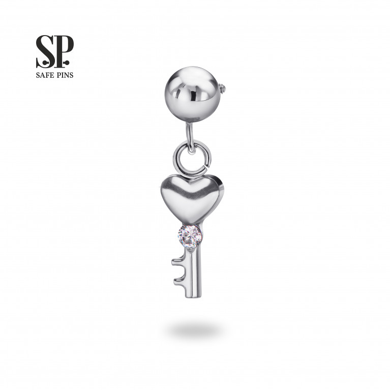 Heart Key Dangle top with Clear CZ