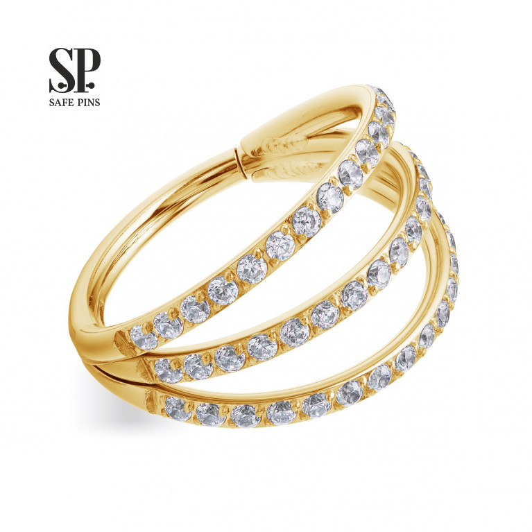 Hinged Segment Сlicker Triple with Clear CZ (Gold PVD)