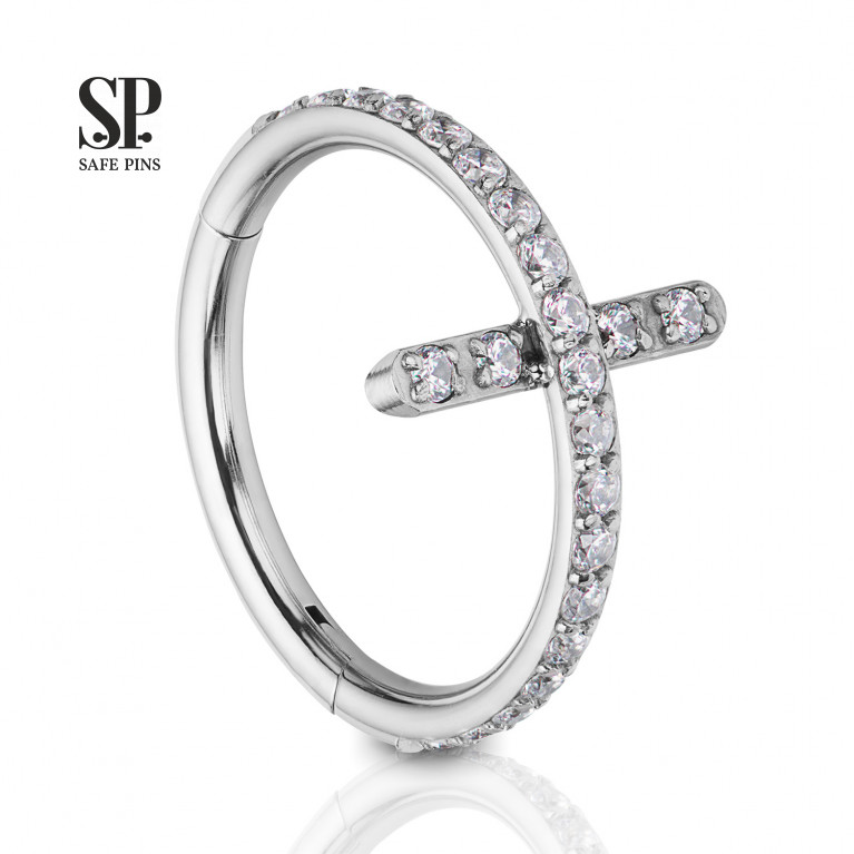 Hinged Segment Сlicker Cross with Clear CZ