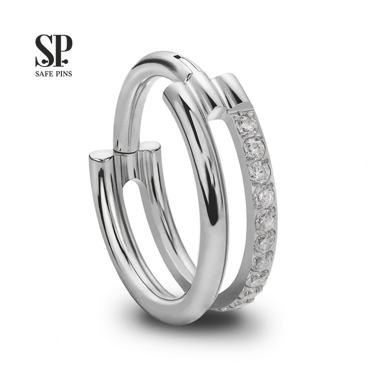 Hinged Segment Сlicker Two Rows with Clear CZ