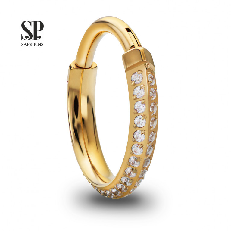 Hinged Segment Сlicker Twin Side with Clear CZ (Gold PVD)