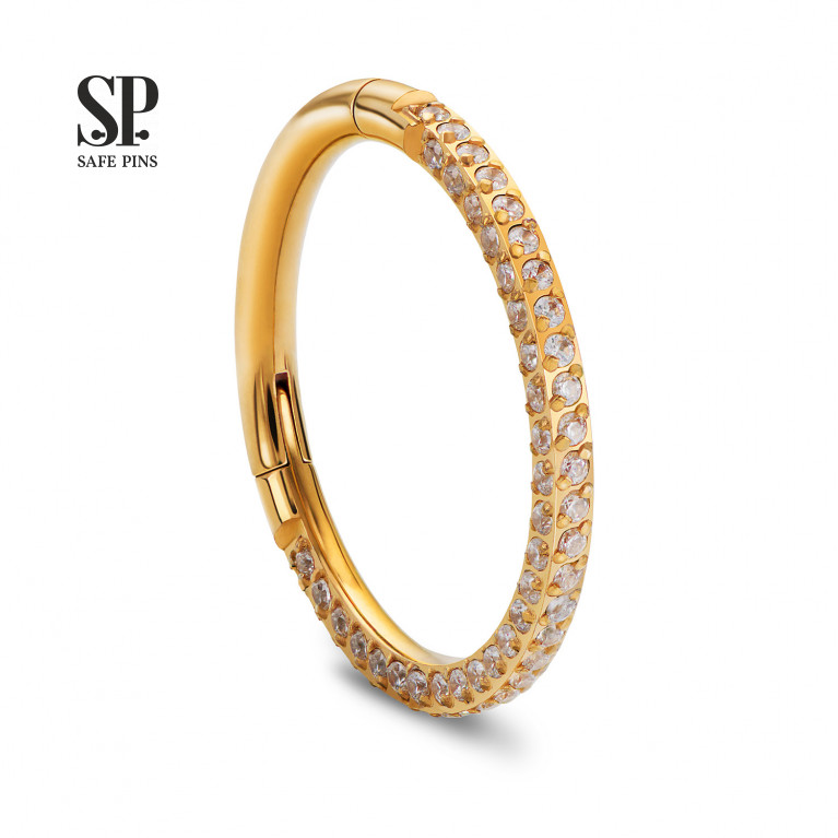 Hinged Segment Сlicker Two Sides with Clear CZ (Gold PVD)