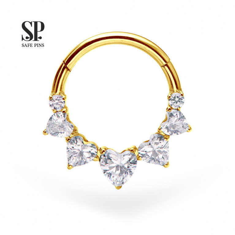 Hinged Segment Сlicker Hearts with Clear CZ