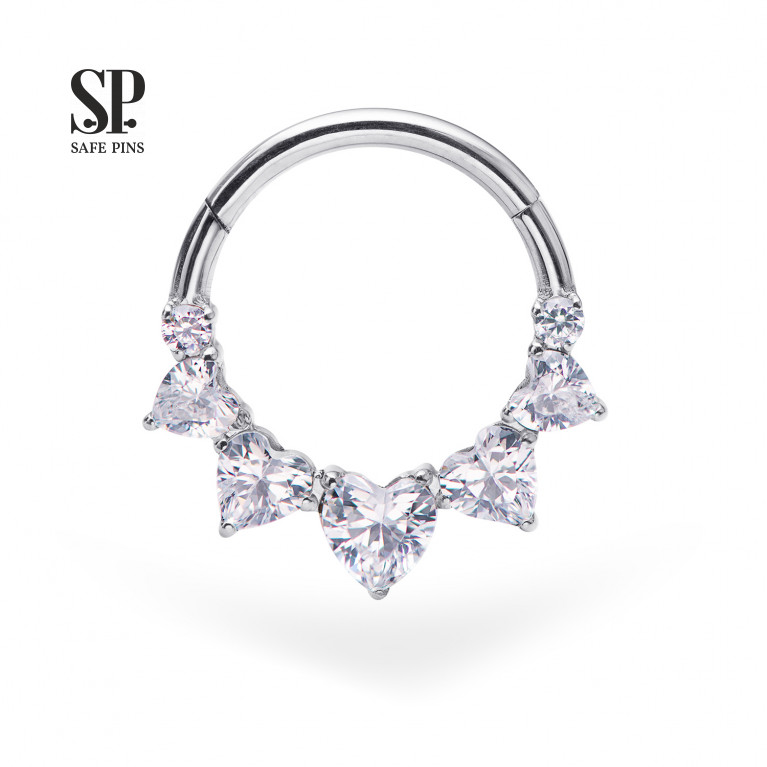 Hinged Segment Сlicker Hearts with Clear CZ