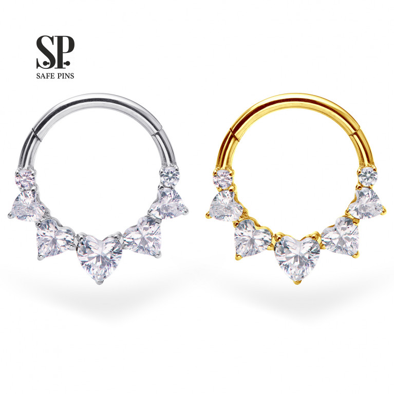 Hinged Segment Сlicker Hearts with Clear CZ