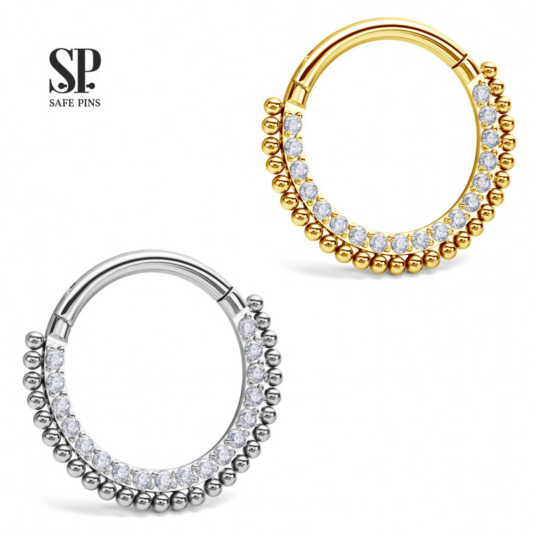 Hinged Segment Сlicker with Clear CZ and bubbles