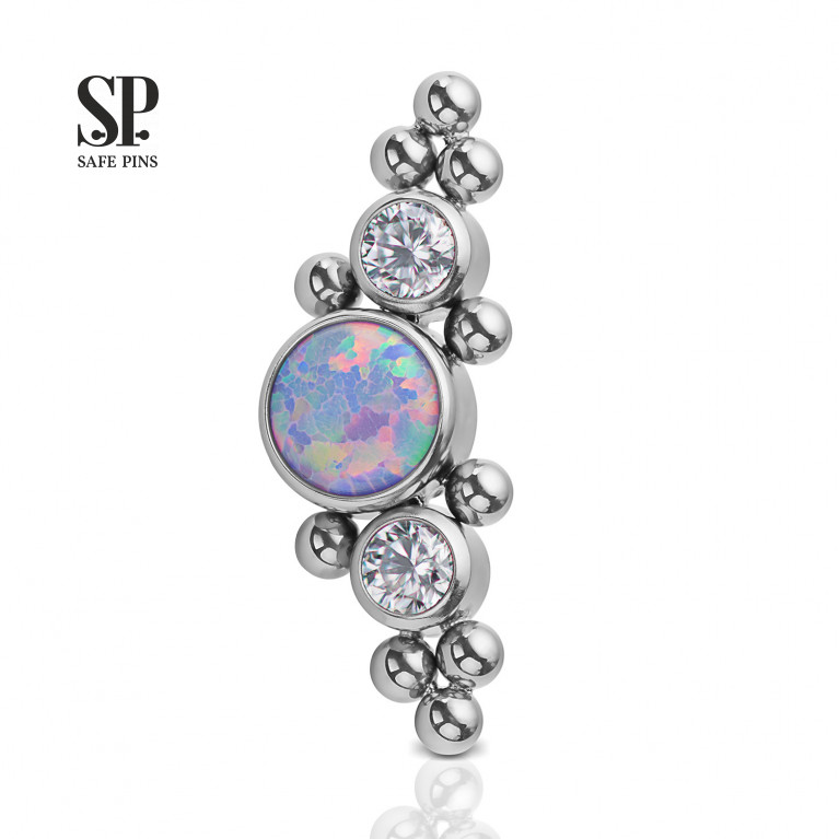 Cluster with purple opal, Clear CZ and bubbles