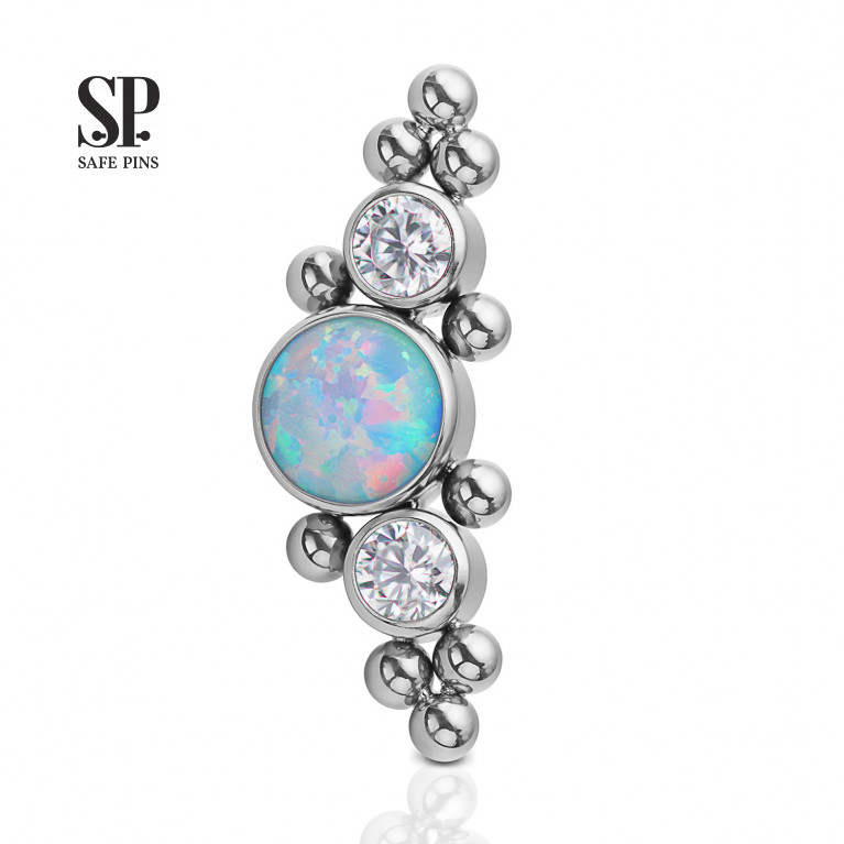 Cluster with blue opal, Clear CZ and bubbles