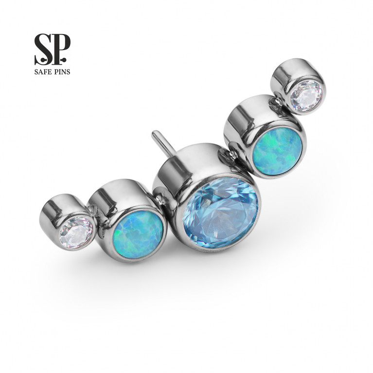 Threadless Cluster with blue Opals and CZ crystals