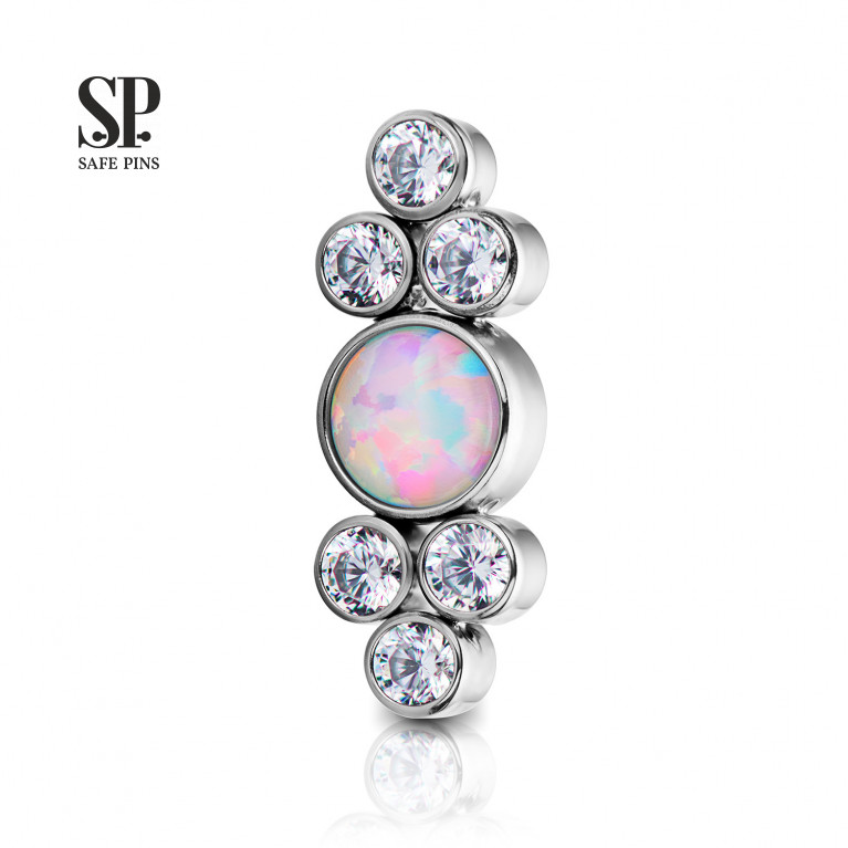 Cluster with white Opal and double set Clear CZ