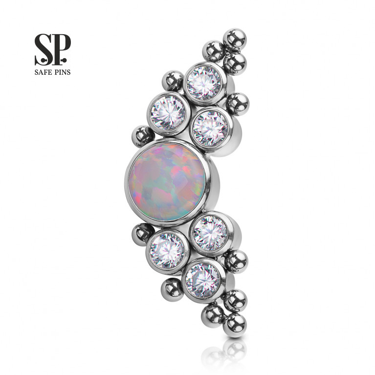 Cluster with white opal, double set Clear CZ and bubbles