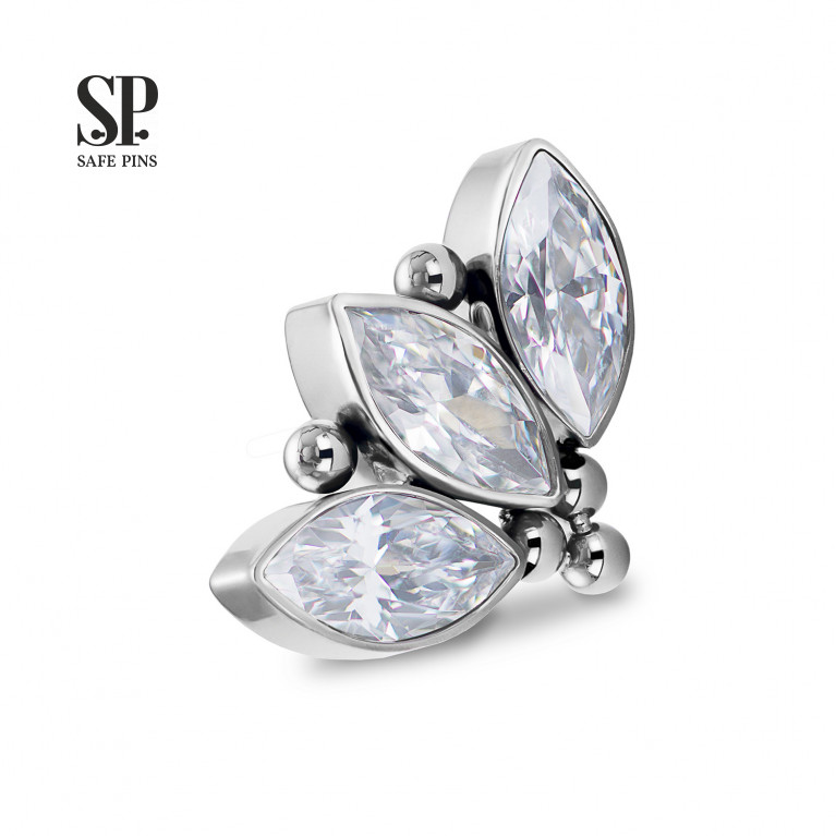 Triple Marquise Cluster with Clear CZ and bubbles