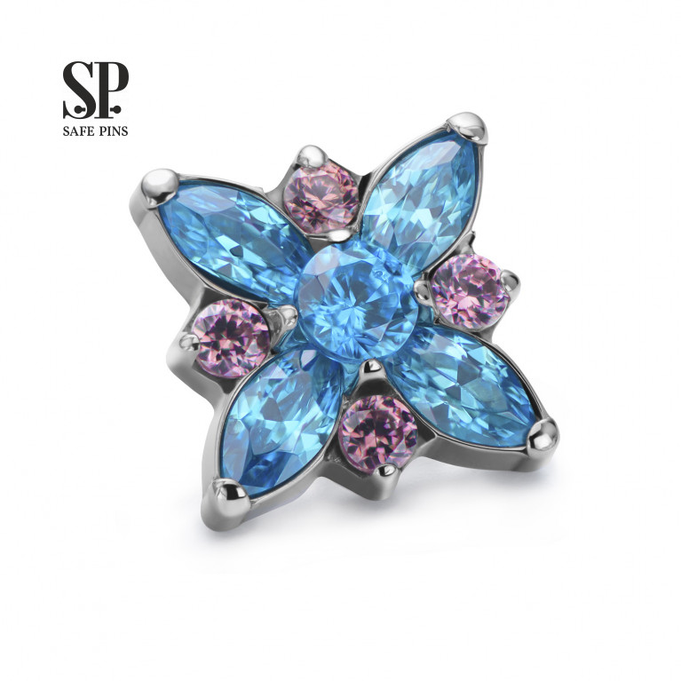 Marquise Flower top with Aqua/Rhodolite CZ