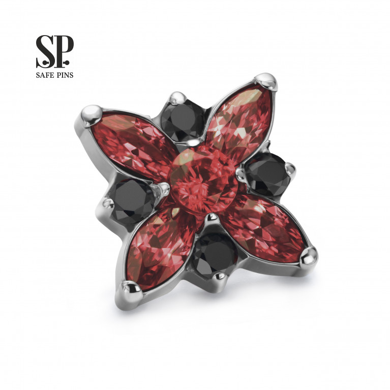 Marquise Flower top with Garnet/Black CZ
