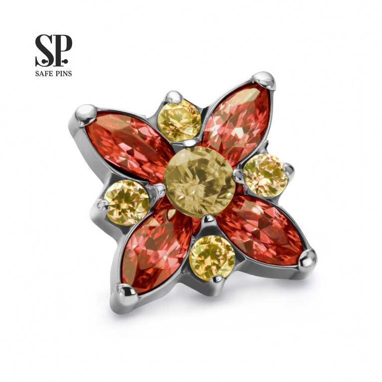 Marquise Flower top with Orange/Golden Yellow CZ