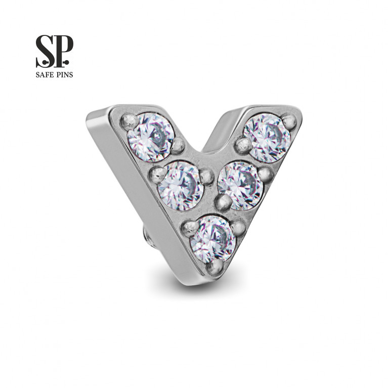 Letter V top with Clear CZ